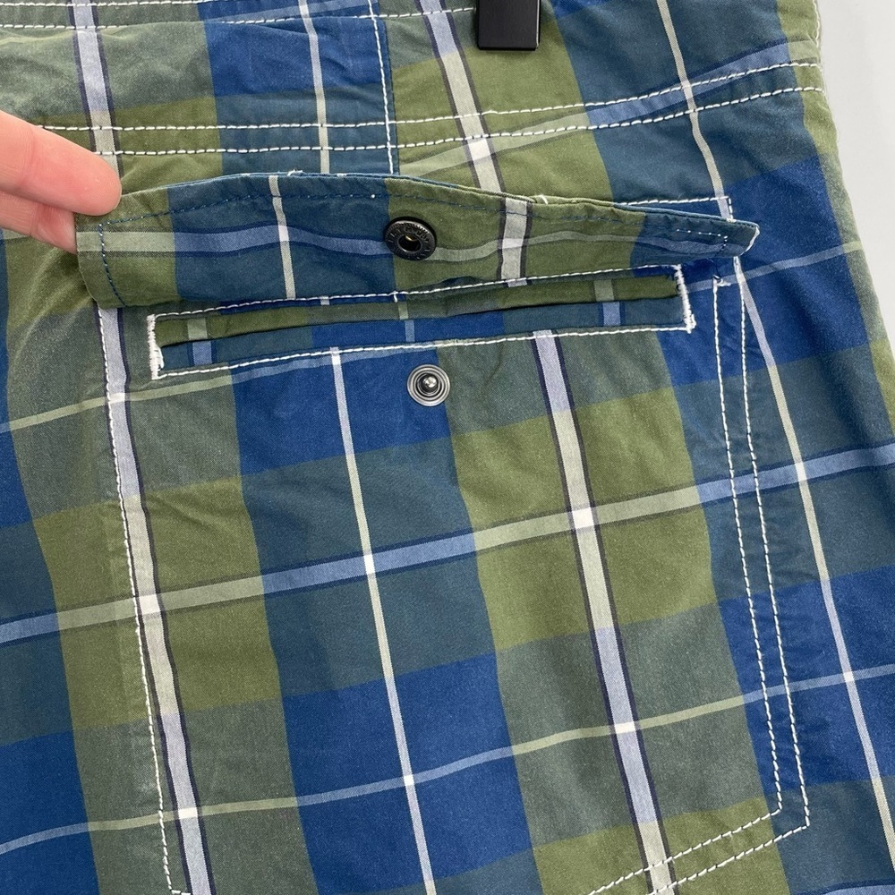 Vintage Y2K L.L. Bean Swim Trunks Preppy Blue Green Plaid Cargo Pockets | 34x10 - Picture 6 of 9
